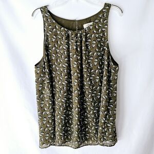 LOFT Sleeveless Floral Leaf Shell – Size XL – Olive Green, Light Blue, Black